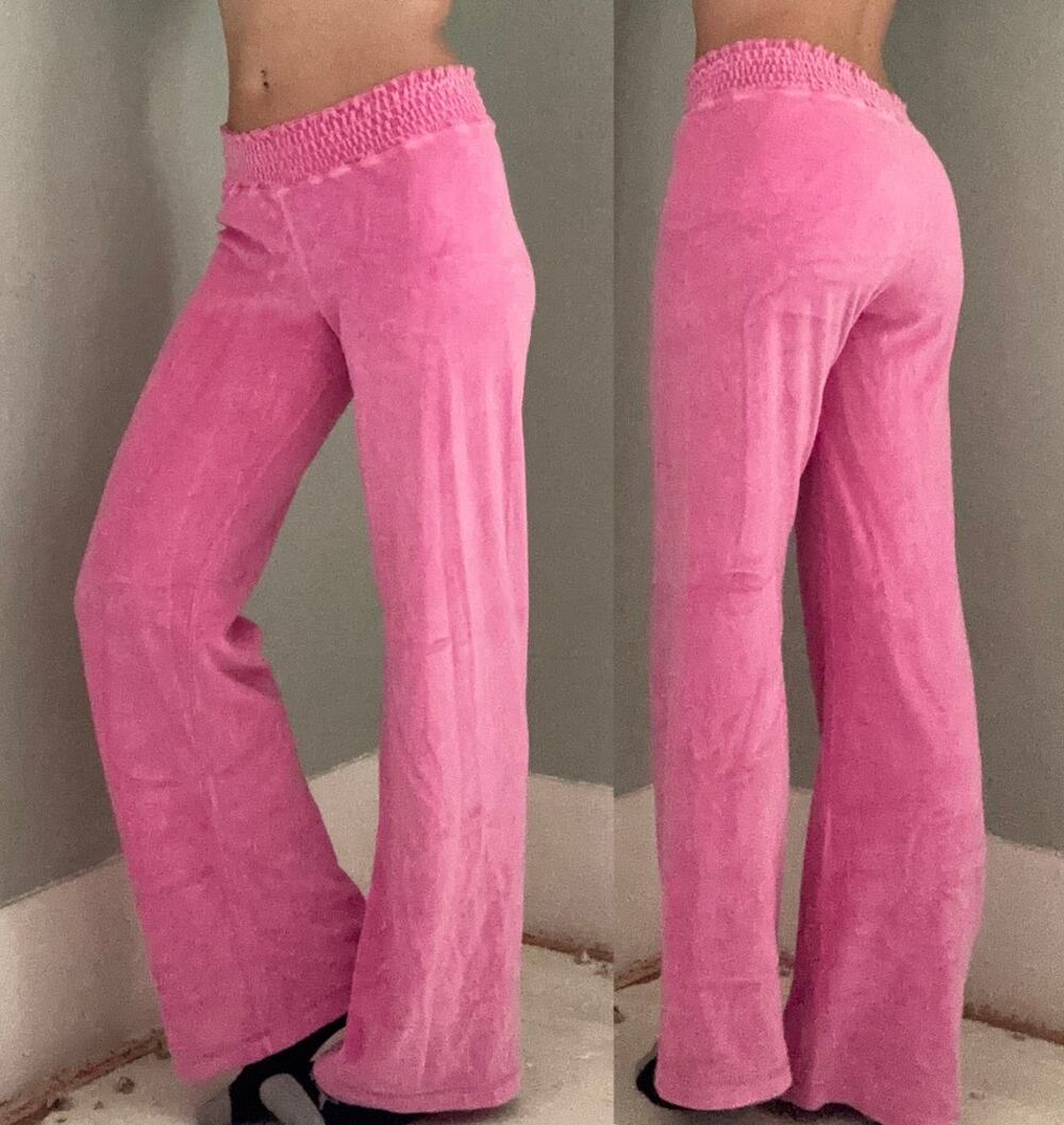 Vintage Y2k Self Esteem High Waisted Flare Velour Sweatpants Pink Size Medium